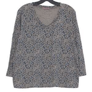 Fresh Produce Top XXL Plus Size Gray 3/4 Sleeve Boho Artsy Cottagecore Lagenlook